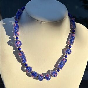 Murano Glass Blue and Pink Beaded Necklace